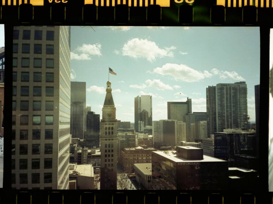 A cinematic view of a skyline in film.
